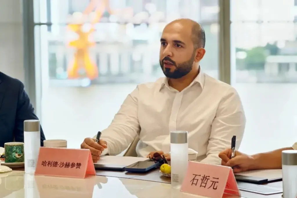 Khaled AlShehhi, Deputy Head of Mission at UAE Embassy in China, at Crostars Shanghai headquarters meeting, July 2025